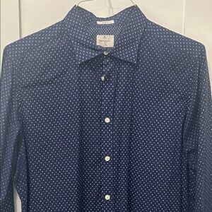 Hartford Men's 100% Cotton Dark Blue Dotted Patterned Button Down Shirt Size L
